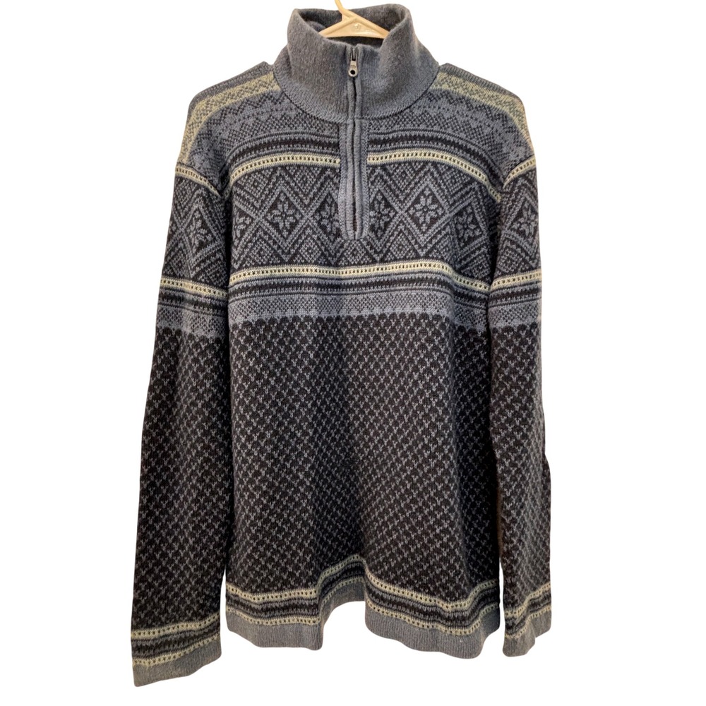 Artesania Peru Alpaca Blend Fair Isle Quarter Zip Sweater Mens Medium Blue Grey